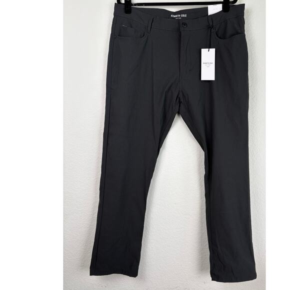Kenneth Cole Slim Fit Tech Mens Black Pants 38x30 Flex Stretch Charcoal Flat New - Picture 1 of 11